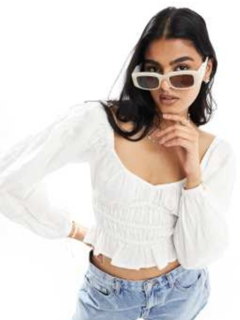 ASOS shirred sweetheart long-sleeved top